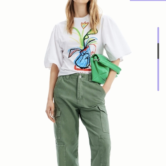 Desigual Tops - Desigual White Tee with Red and Yellow Accents 100% Cotton Rare 2023 Collection